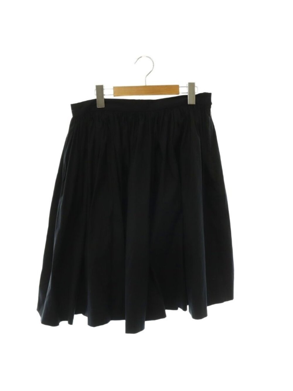 Prada Cotton Nylon Gathered Midi Skirt Flare Knee-Length S Black 42